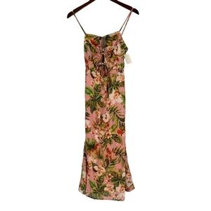 NSR Spaghetti Strap Cutout Floral Midi Dress - Pink - size XS
